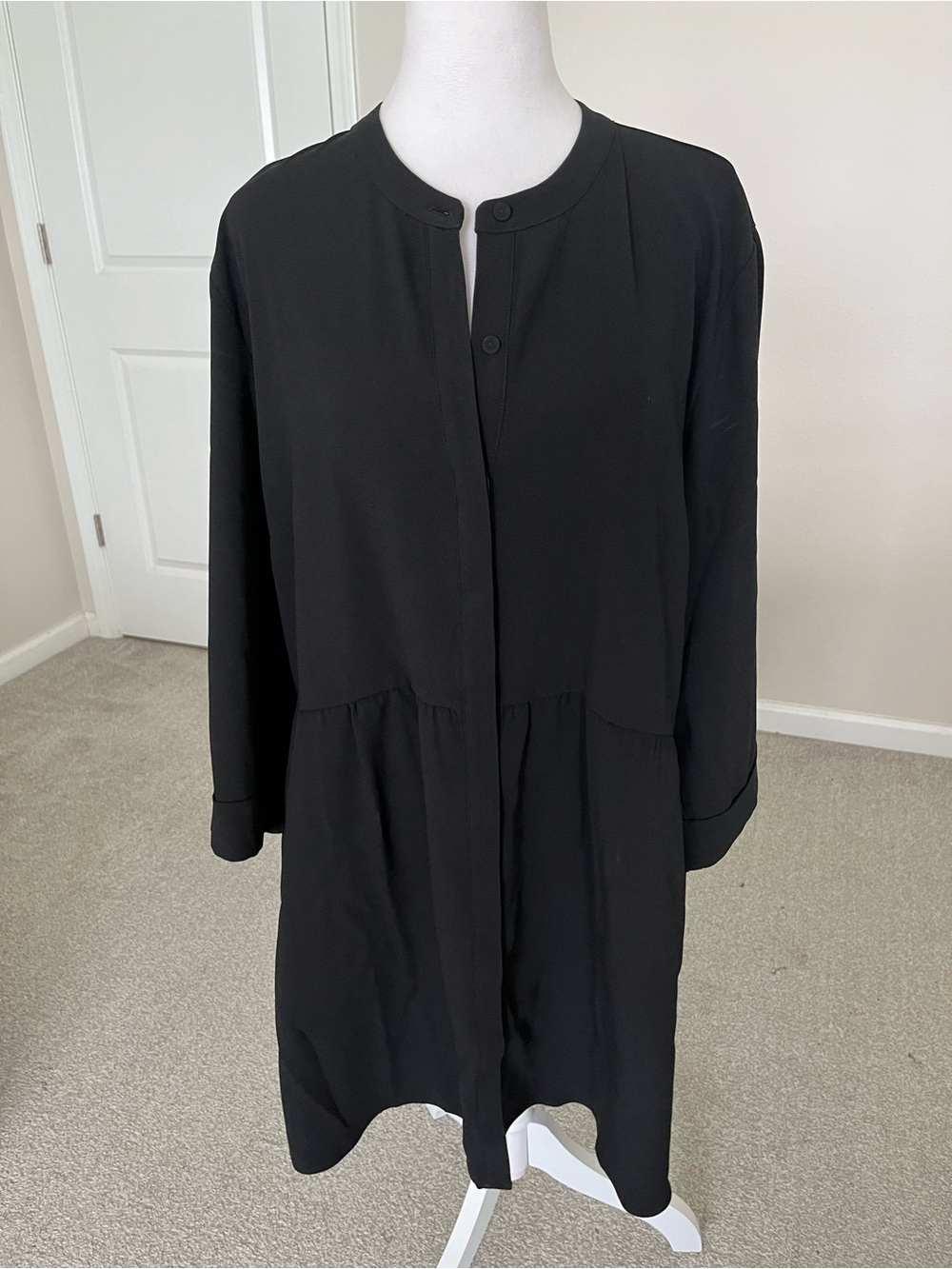 NWT Quince Fluid Crepe Black Shirt Dress Size XL